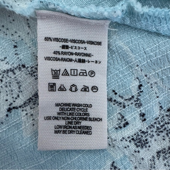 Free People French Quarter Mini Wrap Dress Mint Baby Blue Floral Ruffle L - Picture 9 of 9